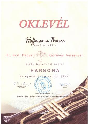 Oklevél: Hoffmann Bence