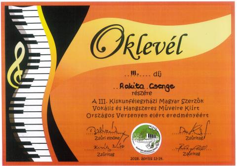 Oklevél: Rakita Csenge