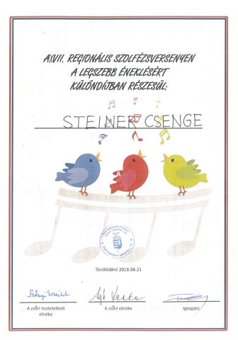 Oklevél: Steiner Csenge